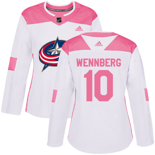 Adidas Blue Jackets #10 Alexander Wennberg White/Pink Authentic Fashion Women's Stitched NHL Jersey